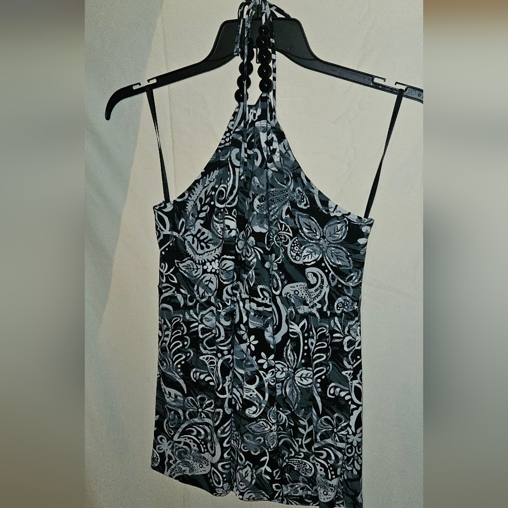 Saint Tropez West Black and Gray Floral Tank Top